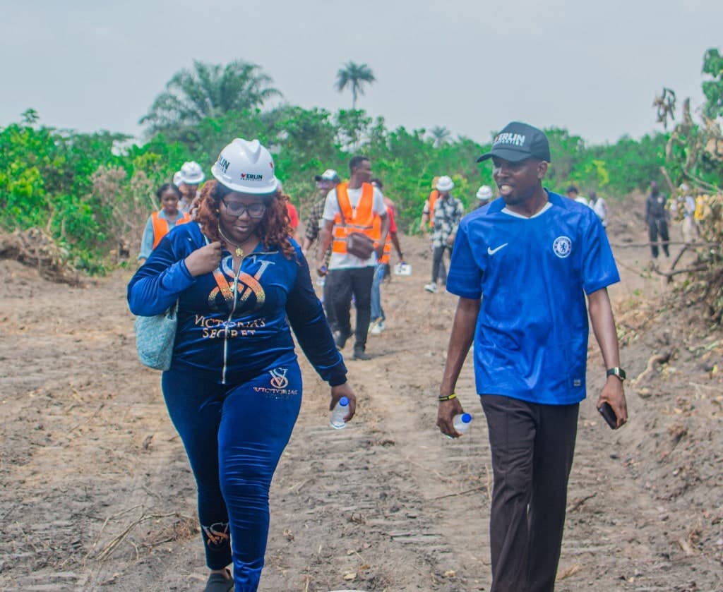 Verlin team and guests walking Lucent City during a site tour